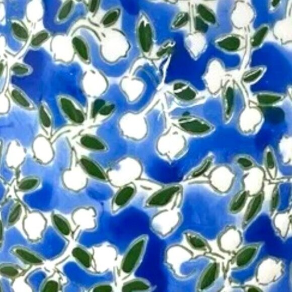 dorotea CAROLINA SILVA hand painted ceramic vase etched white flowers on blue - Picture 11 of 11